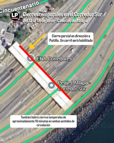 Realizarán cierres temporales en el Corredor Sur del 12 al 18 de junio