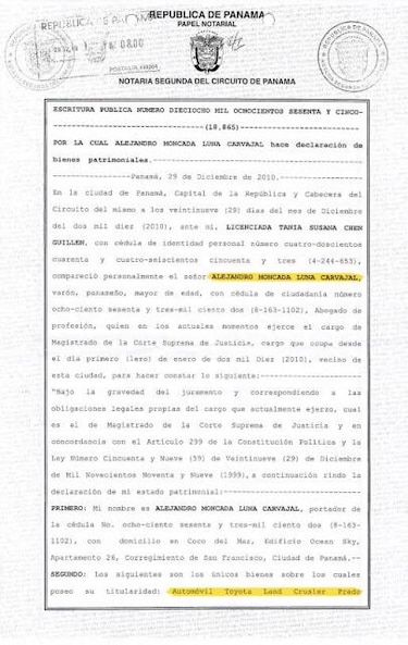 Aquí está la declaración de bienes jurada del magistrado Alejandro Moncada Luna
