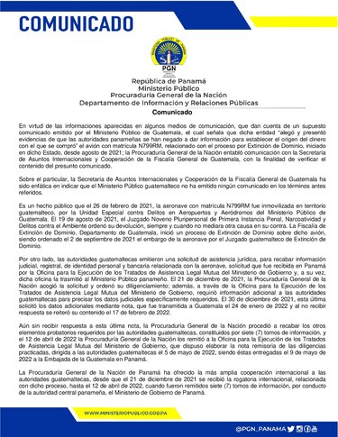 La Procuraduría envió información a Guatemala sobre el avión entregado a Martinelli
