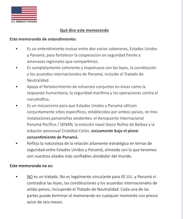 Embajada de Estados Unidos defiende el Memorándum de Entendimiento con Panamá