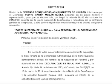 La Corte anula el contrato de la Lotto y el Pega 3