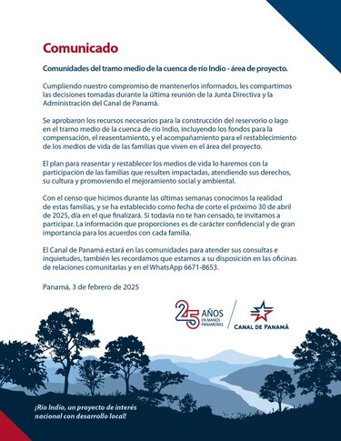 La directiva del Canal aprobó los fondos para construir el embalse de río Indio