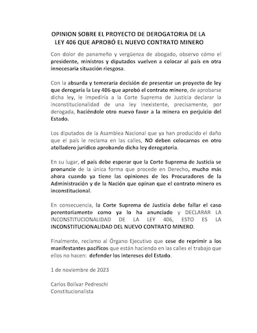 ‘El país debe esperar que la Corte Suprema de Justicia se pronuncie’; Carlos Bolívar Pedreschi