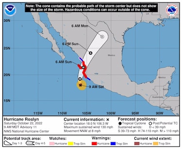 El huracán ‘Roslyn’ pasa a categoría 4 y amenaza ya el Pacífico mexicano