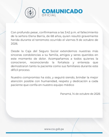 Fallece la primera víctima del terremoto de magnitud 7.5 en Panamá
