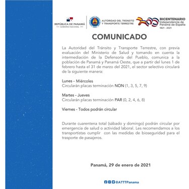 Extienden hasta el 31 de marzo plan de circulación para los taxis en Panamá y Panamá Oeste