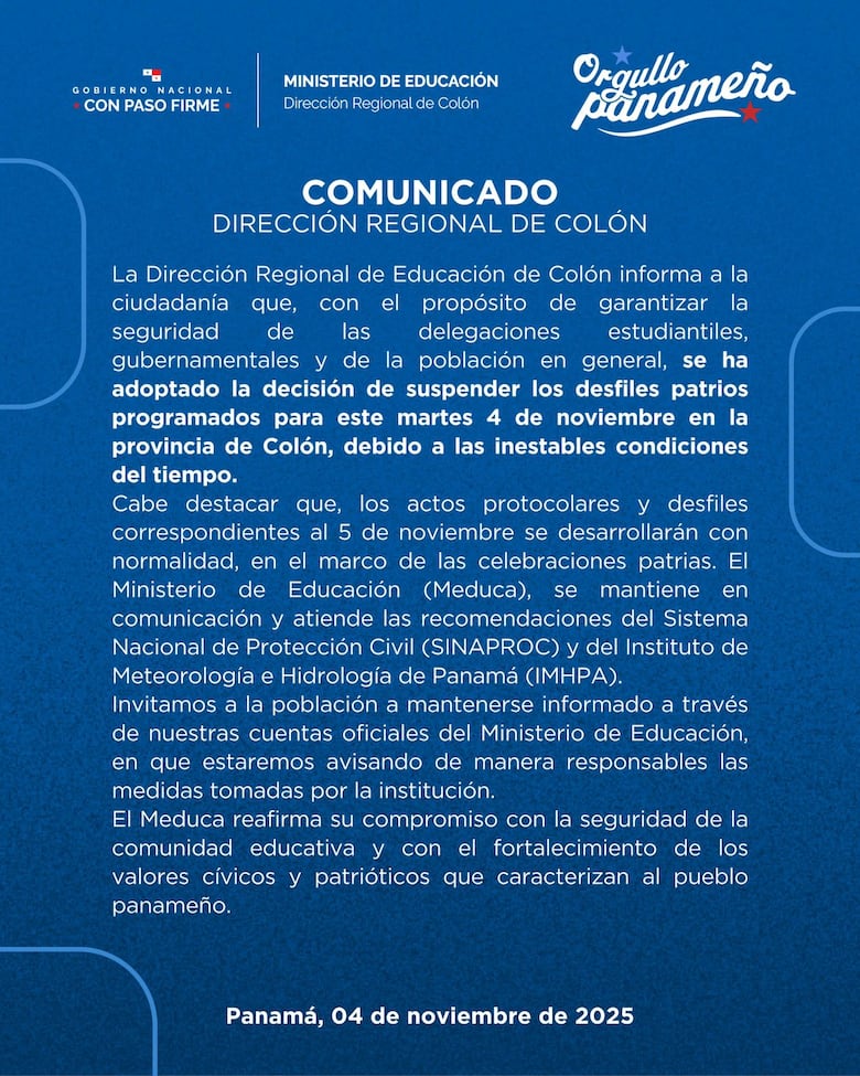 Desfiles del 5 de noviembre en Colón se desarrollan según lo programado