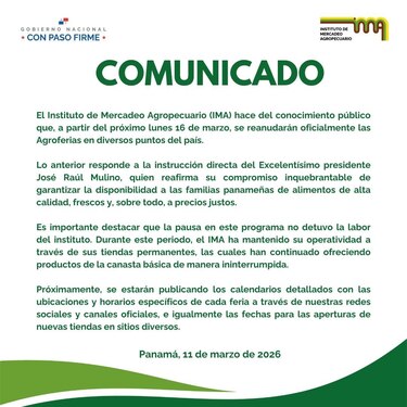 IMA: las Agroferias se reanudarán a partir del lunes 16 de marzo