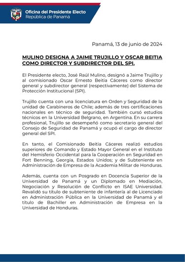 Jaime Fernández es designado como director de la Policía Nacional por Mulino