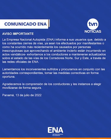 Siguen los cierres de vías a nivel nacional; ENA reporta vandalismo