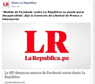 SIP critica que Facebook desactivara página de diario peruano 'La República'