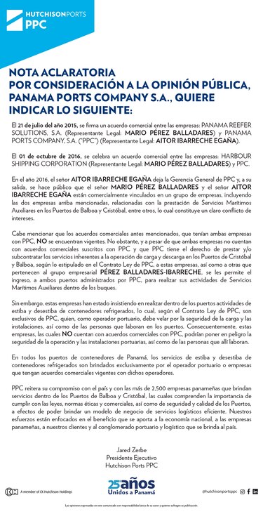 Nota aclaratoria Panama Ports Company S.A.