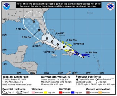 La tormenta tropical Fred se forma al sur de Puerto Rico