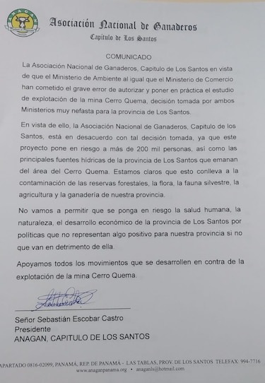 Cerro Quema: Incertidumbre en Los Santos por proyecto minero