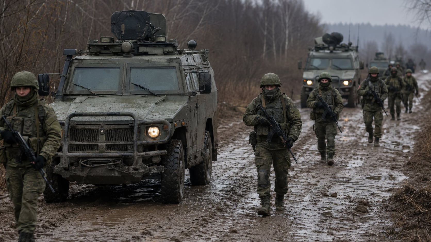 Convoy de soldados rusos en zona de conflicto