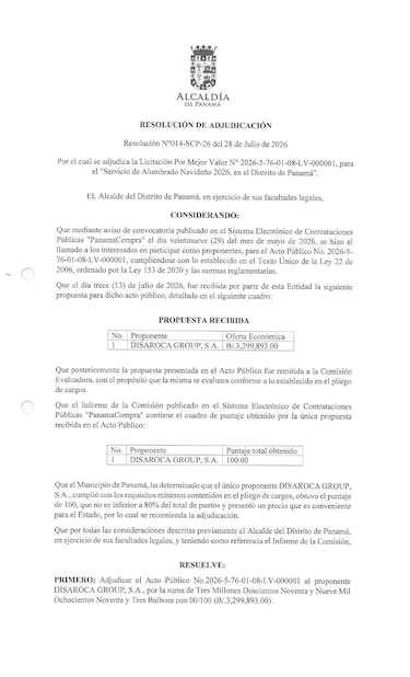 Alcalde Mizrachi adjudica a la empresa Disaroca Group el contrato de alumbrado navideño 2026