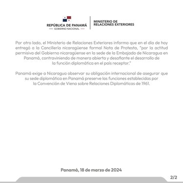 Panamá acusa a Nicaragua de intromisión en sus asuntos internos