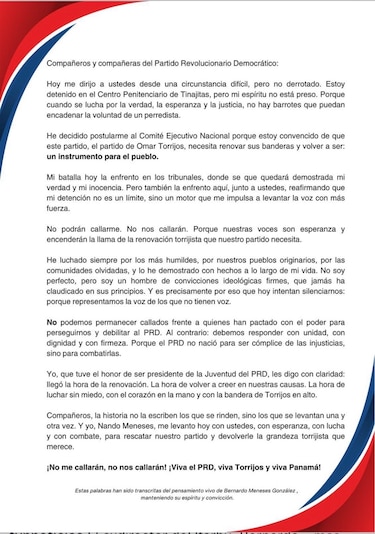 Balbina Herrera vuelve al ruedo y Bernardo Meneses se postula al CEN del PRD desde la cárcel de Tinajitas