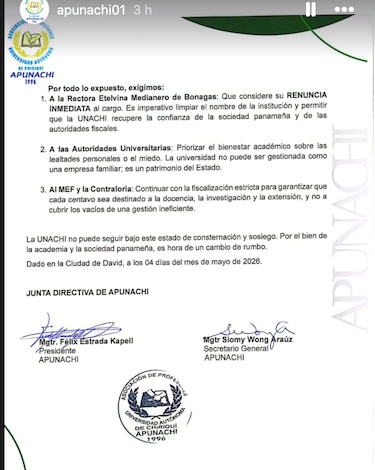 Profesores de la Unachi piden la renuncia inmediata de la rectora Etelvina de Bonagas