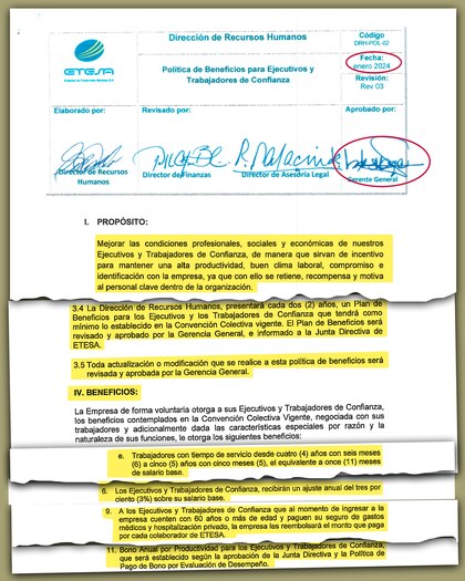 Estos son los privilegios y beneficios de los gerentes y el personal ‘de confianza’ de Etesa