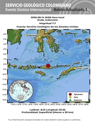Un terremoto de magnitud 7.7 sacude la costa de Indonesia