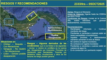 Sinaproc reporta 26 deslizamientos y 28 evacuados en Boquete; 9 personas fueron rescatadas en Bocas del Toro