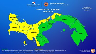Alerta amarilla en Colón, Chiriquí, Veraguas, Bocas del Toro y la comarca Ngäbe Buglé: Sinaproc