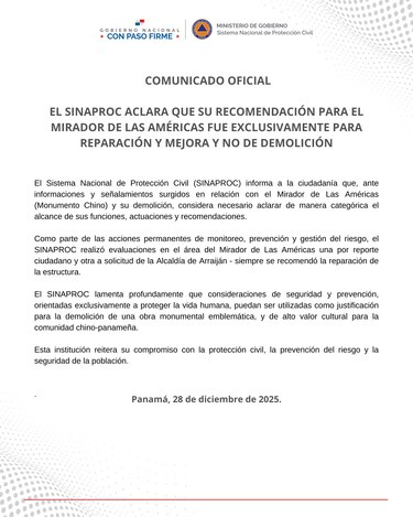 Demolición del monumento chino: Sinaproc niega haber recomendado su destrucción