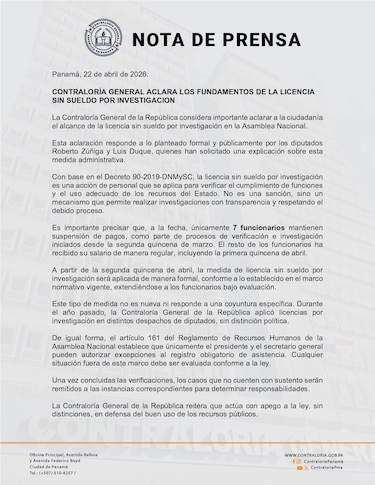 La Contraloría señala que 7 funcionarios tienen el salario suspendido; Vamos replica que hay muchos más