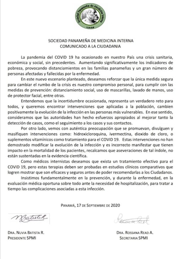 Internistas cuestionan promoción de tratamientos para la Covid-19 sin un sustento científico