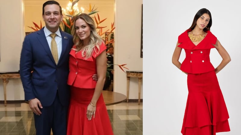 De rojo: Andrea Altamirano-Duque, esposa del embajador de Estados Unidos en Panamá, luce diseño panameño en recepción diplomática