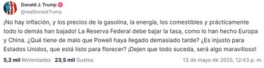Trump insiste a la Fed para que reduzca los tipos tras la bajada de la inflación