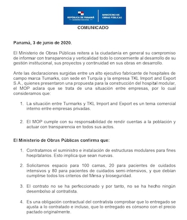 Sabonge asegura que el contrato del hospital modular ‘implica que las estructuras sean nuevas’