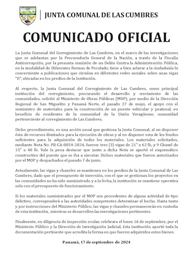 Las vigas que están en Las Cumbres fueron ‘donadas’ por el MOP a la junta comunal