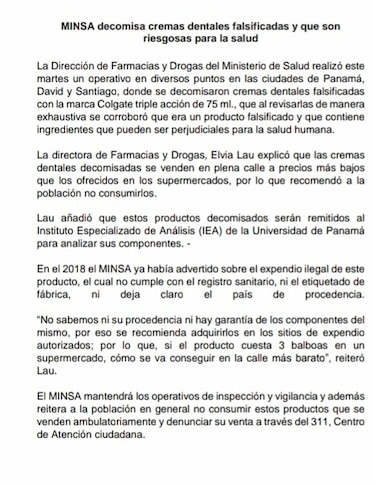 Minsa realiza operativos para decomisar pastas de dientes sin registro sanitario