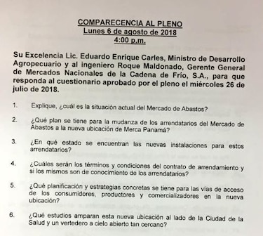 Titular del MIDA acude a la Asamblea para explicar situación del mercado de abastos