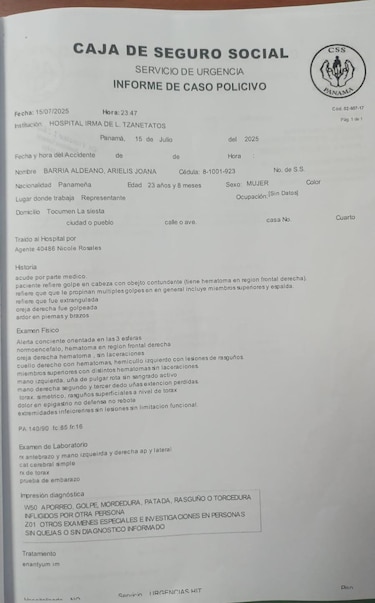 Policía Nacional afirma que la representante Arielis Barría no presentó fractura, pese a denuncias en redes sociales