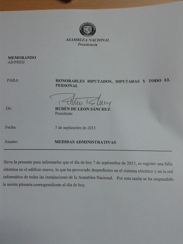 Diputados no sesionan debido a fallas eléctricas en edificio de la Asamblea