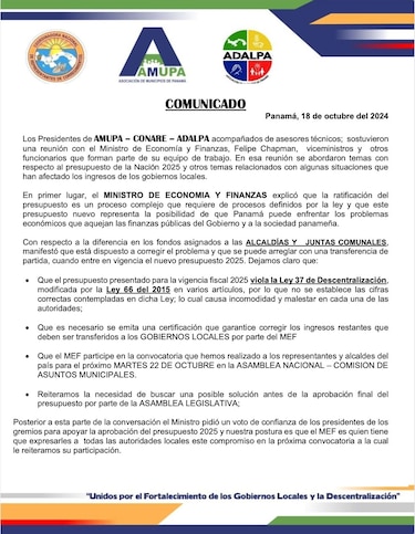 Gobiernos locales reclaman al MEF por el recorte del presupuesto para 2025