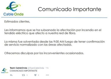 Cable Onda soluciona problema técnico y restablece servicio en el interior del país