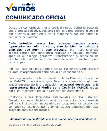 Coalición Vamos separa a una de sus integrantes que enfrenta proceso de revocatoria