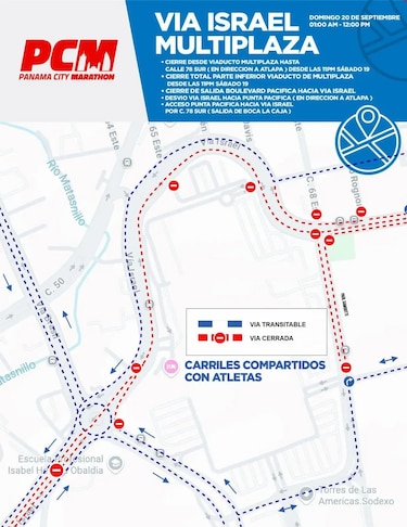 Anuncian cierres en la Cinta Costera, Vía Israel y Paitilla este domingo
