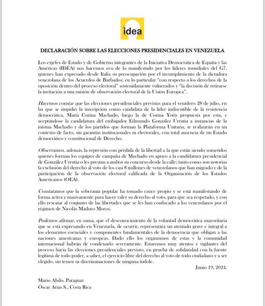 Elecciones en Venezuela: 27 expresidentes piden que se respete la voluntad popular