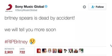 'Muere Britney Spears': mensaje del hackeado twitter de la disquera Sony Music