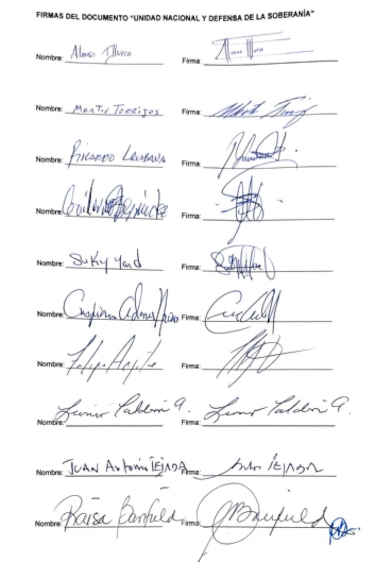 Bloque opositor emite declaración en defensa de la soberanía nacional; tras firma de acuerdos con Estados Unidos