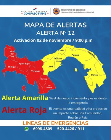 Sinaproc declara alerta roja en cinco provincias y una comarca indígena