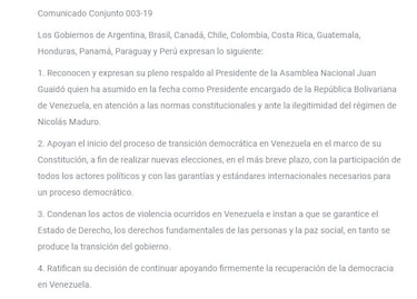 Panamá y el Grupo de Lima reconocen legitimidad de Guaidó