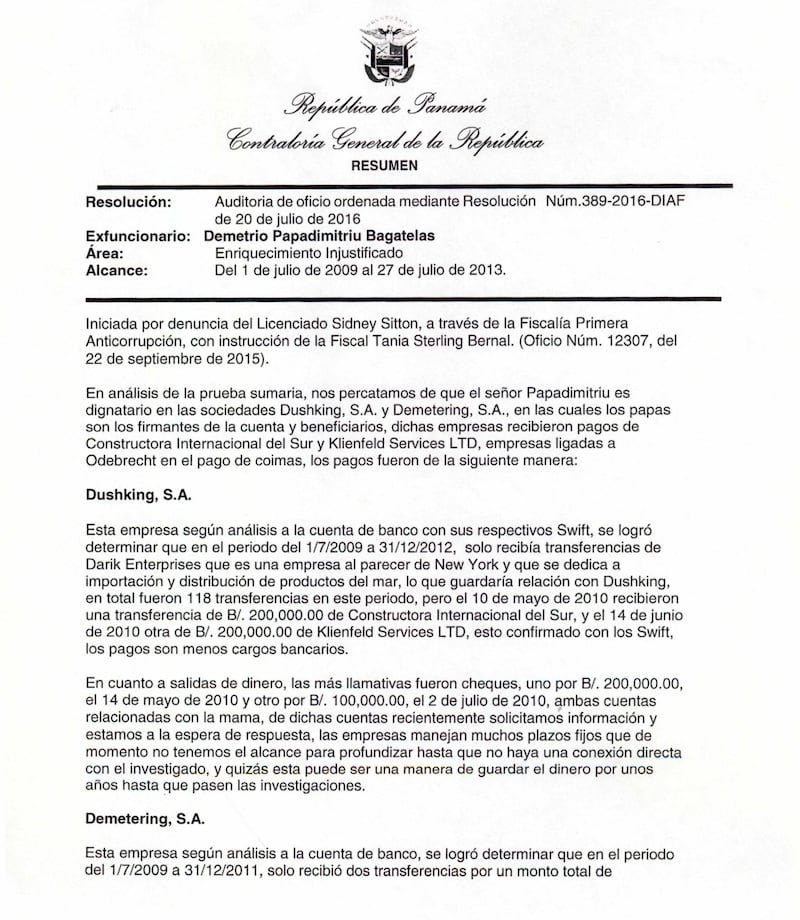 Auditoría de la Contraloría a Jimmy Papadimitriu.