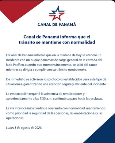 Canal de Panamá remueve buque que se quedó sin energía cerca del Puente de las Américas