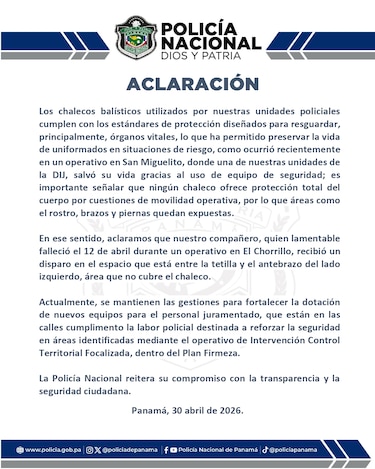 Polémica por los chalecos antibalas en Panamá: ‘Ningún equipo ofrece protección total’, afirma la Policía